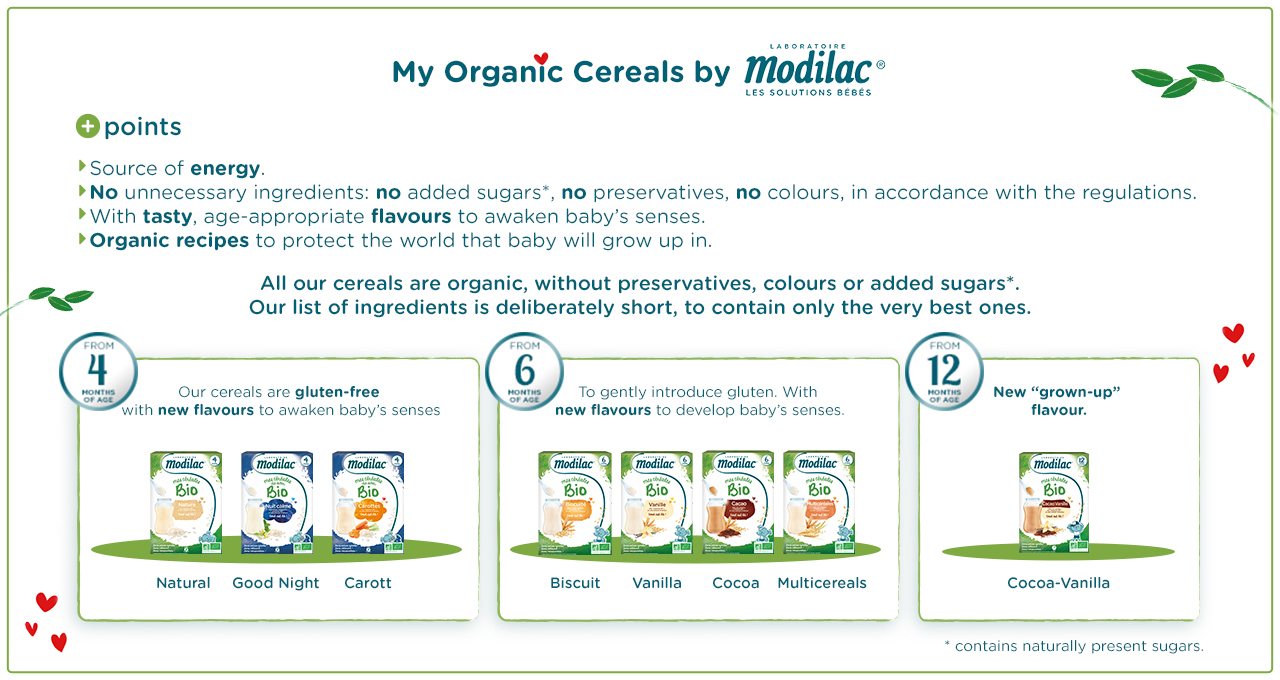 Les céréales infantiles Bio Modilac